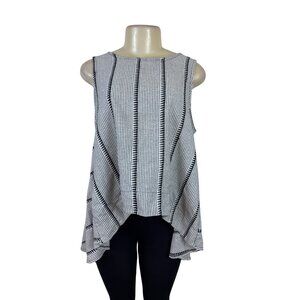 New Age Women’s Black & White High-Low Shirt With Striped Pattern Sz M/L